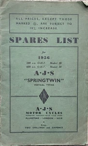 AJS Springtwin Model 20 30 Motorcycle Parts Book 1956 Original Illustrated List - Picture 1 of 5