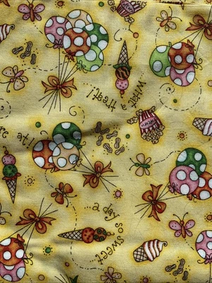 Vtg 3 Yards Kari Pearson Quilting Treasures Balloons On Yellow - Image 1 of 2