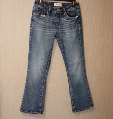 Daytrip Lynx Capri Bootcut desgastado elástico azul tiro bajo para mujer 28 #A-13 Foto 1 de 4