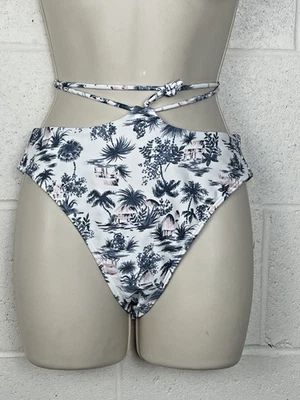 Biquíni Abercrombie & Fitch feminino pequeno perna alta atrevida azul gravata barriga - Imagem 1 de 4