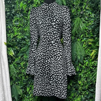 Michael Kors Dress Small Black Silver Leopard Print Mock Neck Knit 3193 - Image 1 of 4