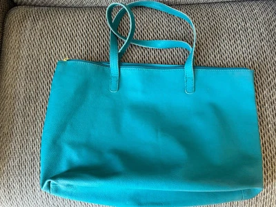 Joy Mangano Leather Tote Large Shoulder Bag Green Pebbled - Image 1 of 4