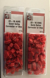 100 Pcs -JT&T Red Quick Splice Tap Wire Connectors 22-16 AWG Gauge - Picture 1 of 1