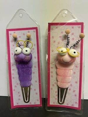 2 Bookworm Bookmarks By Russ Plush Vintage Pink And Purple - Image 1 of 4