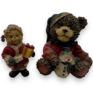 Vintage K’s Collection Christmas Bears Resin Figurines Set Of 2 - Santa Snowman - Picture 1 of 6