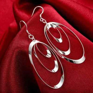 2PCS 925Sterling Solid Silver Jewelry 3Circle Dangle Earrings For Women E180 - Picture 1 of 8