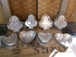 Lotto di 8 mini stampi vintage in alluminio per gelatina per torte ~ cuori e mazze - Foto 1 di 6