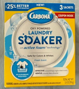Carbona Oxy Powered Laundry Stain Soaker Fresh Scent 3 Sachets NEW - Picture 1 of 8