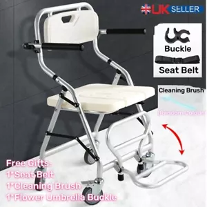 Mobility Toilet Wheeled Shower Commode Chair,Shower Seat with Wheels Foldable UK - Picture 1 of 14