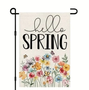 Hello Spring Floral and Butterfly Burlap Garden Flag 12"x18" - Picture 1 of 4