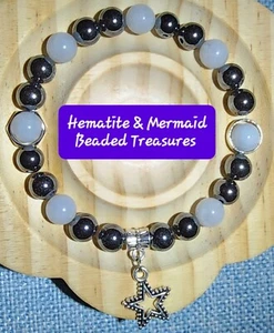 8mm Hematite & Mermaid Agate Beaded Bracelet - Picture 1 of 1