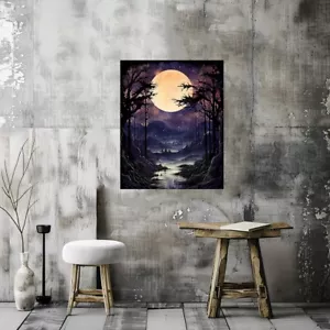 16x20 Full Moon Dark Forest Canvas Print Wall Art - Picture 1 of 6