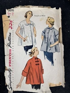1950s Maternity Shirt or Jacket Sewing Pattern Size 16 Bust 34 Simplicity 3616 - Picture 1 of 2
