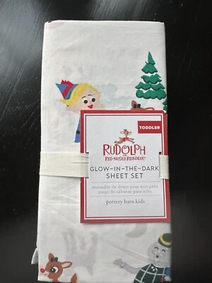 NEW Pottery Barn Rudolph the Red nosed Reindeer Glow in the Dark Toddler Sheets - Image 1 of 4