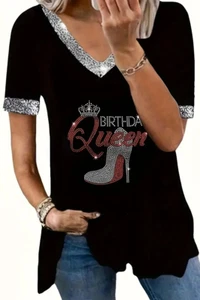 Damen T-Shirt mit V-Ausschnitt lässiges Kurzarmoberteil für Frühling & Sommer - Bild 1 von 2