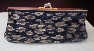 Small Black Gold Bronze Glass Beaded Hand Bag/ Clutch  New Preston &  York - Picture 1 of 9