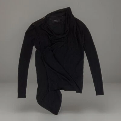 AllSaints Women Size S Cardigan Black 100% Merino Wool Asymmetric Drape Black - Image 1 of 4