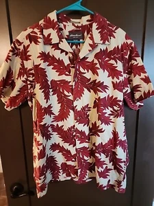 Eddie Bauer Sz M Hawaiian Linen Shirt Burgundy Tropical Floral Surf Beach - Picture 1 of 4