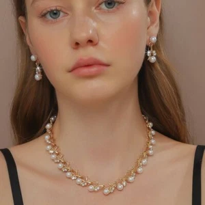 Diamonds Earrings Shining Necklace Bridal Pearl Rhinestone Jewelry Set Women - Picture 1 of 8