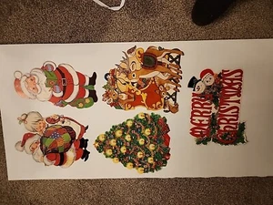 Vintage Christmas Cardboard Die Cut Wall Decorations Lot 5 Double Sided Kitschy - Picture 1 of 12