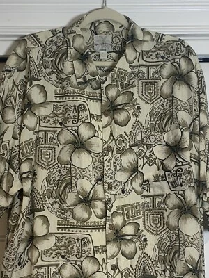 Camisa Tommy Bahama Relax 100% Seda Manga Corta Botón Para Hombre XL Beige Negra Flora Foto 1 de 4