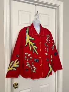 JULIA KU Plus Size Red Women's Embroidered Embellished Dress Jacket Sz 2X - Picture 1 of 14