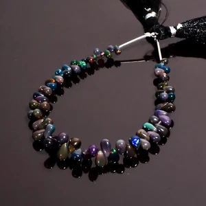 Black Opal Beads, Natural Black Ethiopian Opal Teardrop Beads, Opal Briolettes, - Picture 1 of 4
