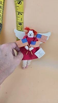 Primitive Red haired  Raggady Angel doll with stars  Americana Vintage - Image 1 of 4