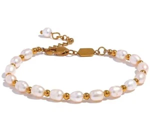 Women Healing Bracelet Natural Stone Beaded Pearls 18K Gold Plated Gift Jewelry - Picture 1 of 13