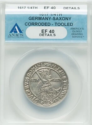 1617 Saxony 1/4 Taler - "Reformation Centennial" ANACS EF40 Details - BEAUTIFUL - Image 1 of 2