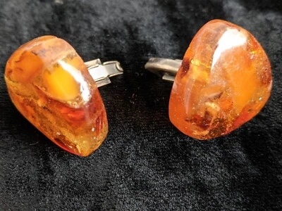 Gemelos triangulares de plata de ley de ámbar báltico natural vintage para hombre Foto 1 de 4