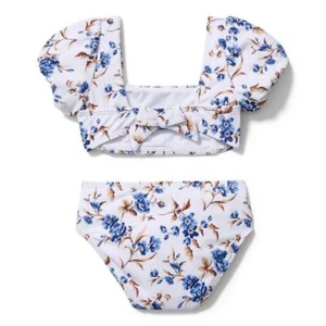 Janie and Jack L125413 Girls White Floral Puff Sleeve Two-Piece Swim Set Size 4 - Picture 1 of 4