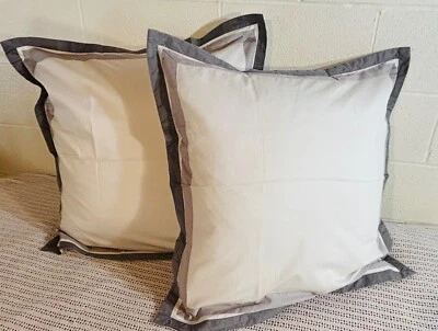 Casabolaj Egipcio 100% Algodón Egipcio 2 piezas Blanco Gris Borde Euro Sham. Foto 1 de 4