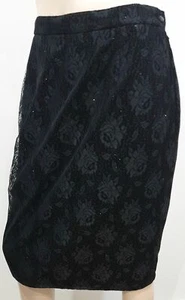 UNGARO PARALLELE PARIS Black Floral Lace Sparkle Detail Pencil Skirt UK12/14 - Imagen 1 de 8