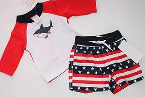 Gymboree Boys Boy Swim Suit Bottoms Trunks Rash Top NWT Size 0-3 M Set Shark  - Picture 1 of 4