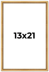 13x21 Frame Beaded Gold Solid Wood Picture Frame | 0.75 Inches Moulding Width | - Picture 1 of 10