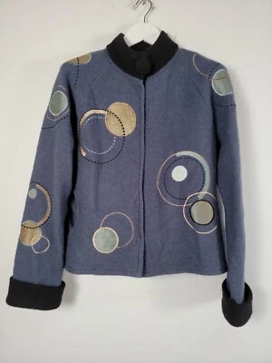 Chaqueta de lana hervida COVELO para mujer grande azul negro círculos arte para usar bolsillos Foto 1 de 4