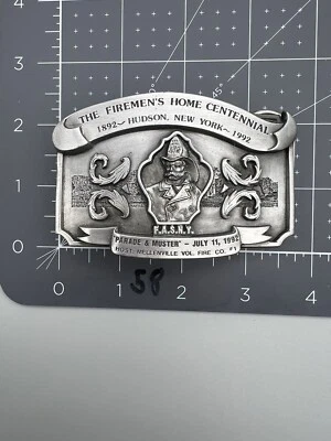 The Fireman's Home Centennial FASNY Hudson NY Hebilla de Cinturón Departamento de Bomberos (58) Foto 1 de 2