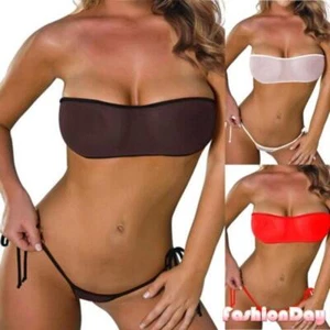 Womens Sheer Fishnet Bikini-Lingerie Halter Top With G-String Thong Lingerie-Set - Bild 1 von 11