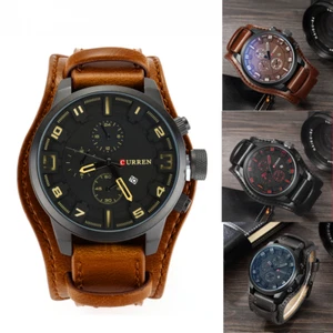 Curren Army Military Quartz Mens Watches Luxury Leather Sport Wrist Watch - Picture 1 of 17