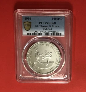 1994-ST.THOMA & PRINCE- 1000 DOBRAS COIN ( OLYMPIC TENNIS ),GRADED BY PCGS SP66 - Picture 1 of 4