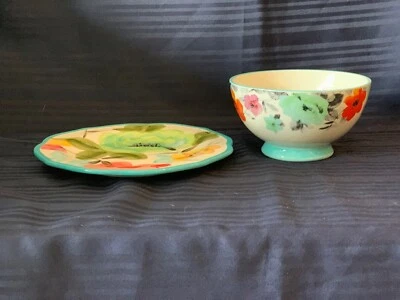 THE PIONEER WOMAN Cuenco con patas y plato de ensalada turquesa floral vintage flor nuevo con etiquetas Foto 1 de 4