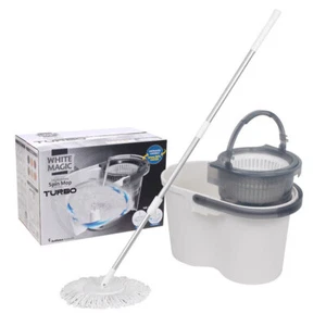 White Magic Hand Press Turbo Microfibre Spin Mop w/ Bucket Floor Surface Cleaner - Picture 1 of 7