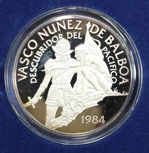 1984 Panama 20 Balboa Conquistador Vasco Nunez de Balboa Proof Silver Coin w/Box - Picture 1 of 4
