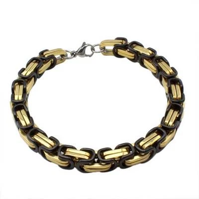 Pulsera Bizantina Acero Inoxidable 8.5" Hombre Negro Rodio y Amarillo 18K GP Foto 1 de 2