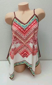 Eifersüchtige ärmellose Bluse Top Tomate braun orange grün Taschentuchsaum Small S - Bild 1 von 8