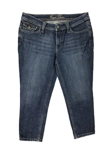 Esprit Jeans Size 16 Crop Capri Slim Leg Medium Blue Wash Denim Button Pockets - Picture 1 of 14
