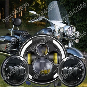 7" Inch LED Headlight +4.5" Passing Lights For Yamaha Royal Star Venture XVZ1300 - Picture 1 of 17