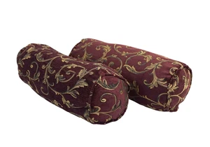 Kordel Jacquard Chenille Nackenstützkissen 2 Stück 20" x 8" Burgunder Ranken - Bild 1 von 8