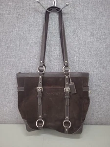 Coach Hampton Chocolate Brown Suede Leather Shoulder Bag Tote - Picture 1 of 9